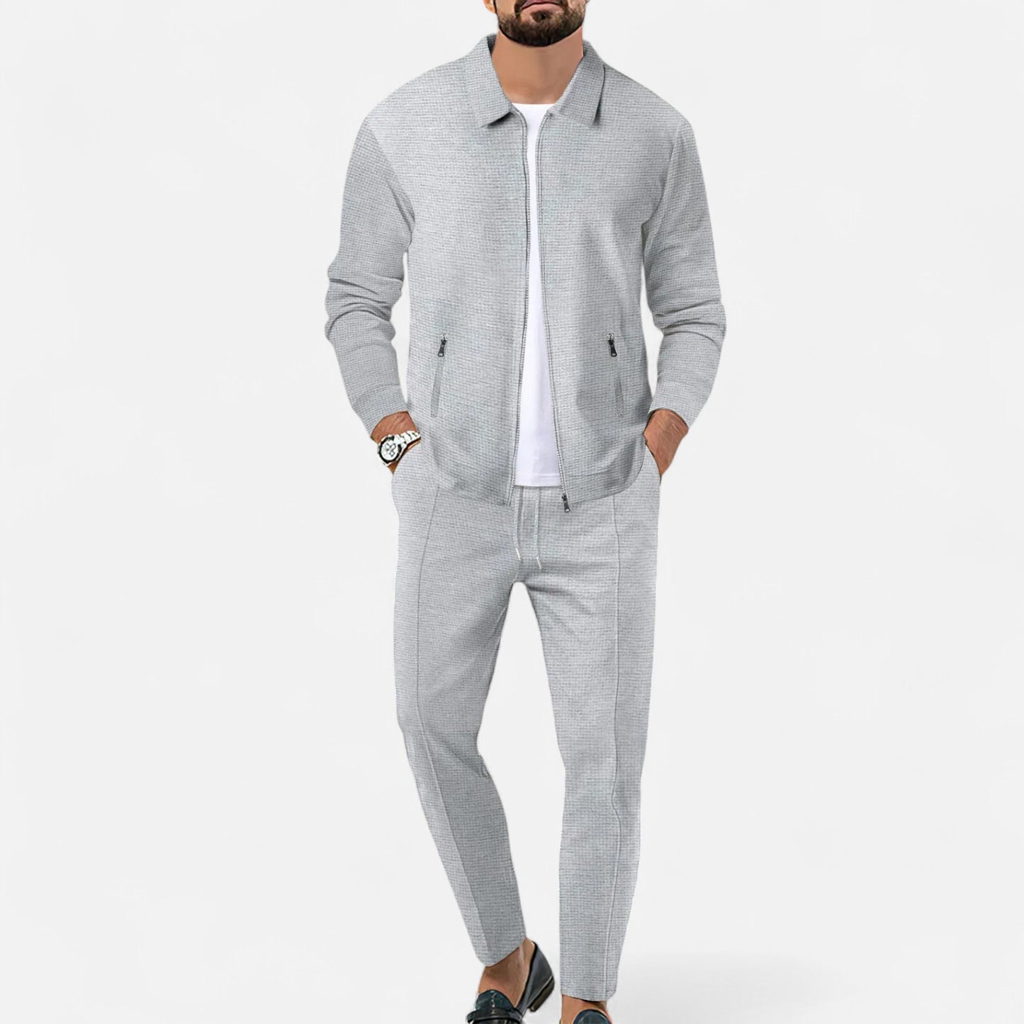 Delvoir | Men’s Long Sleeve Two-Piece Zipper Set – Relaxed Sophistication, All-Season Versatility