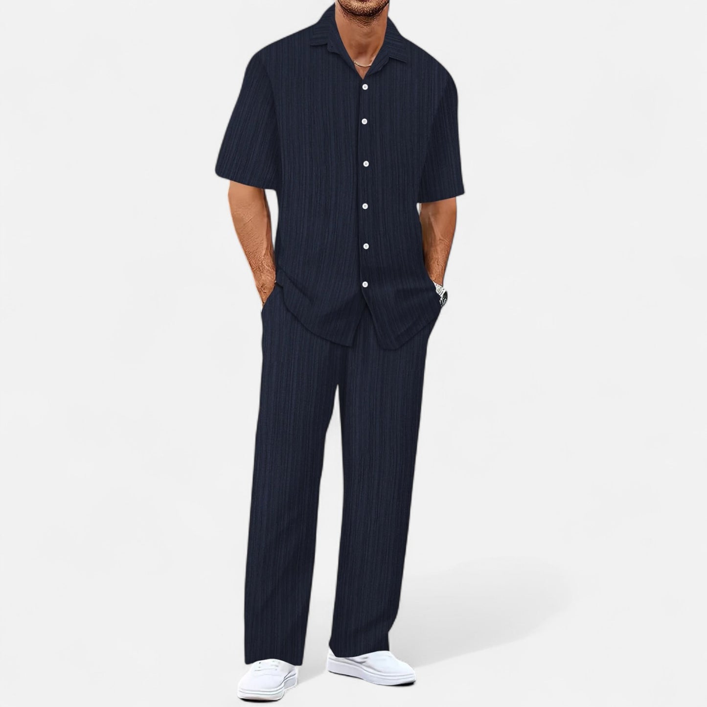 Delvoir | Men’s Long Two-Piece Set – Relaxed Refinement, All-Season Versatility