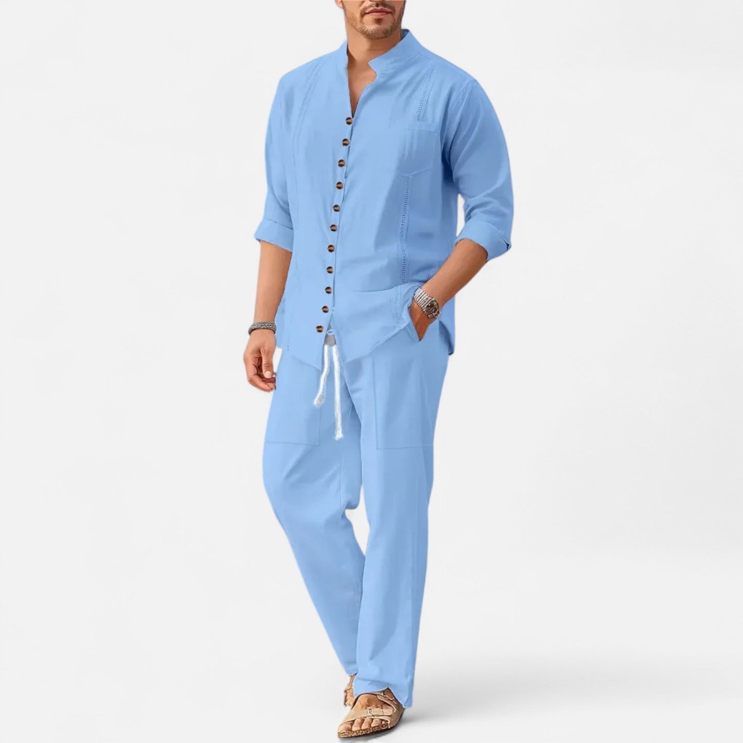 Delvoir | Men’s Long Sleeve Two-Piece Set – Refined Comfort, Effortless Versatility