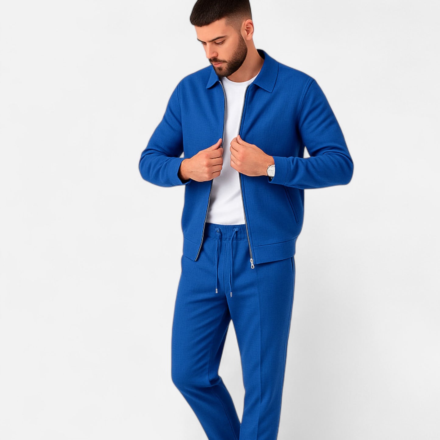Delvoir | Men’s Long Sleeve Two-Piece Zipper Set – Relaxed Sophistication, All-Season Versatility