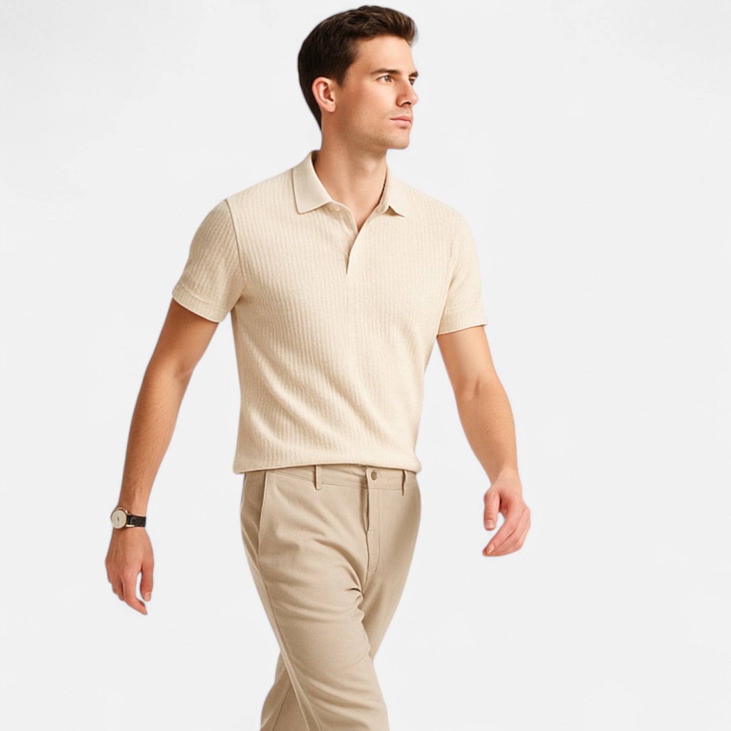 Delvoir Men’s Waffle Knit Polo Shirt – Elevated Texture, Supreme Flexibility