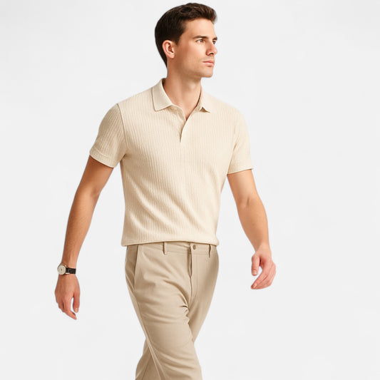 Delvoir Men’s Waffle Knit Polo Shirt – Elevated Texture, Supreme Flexibility