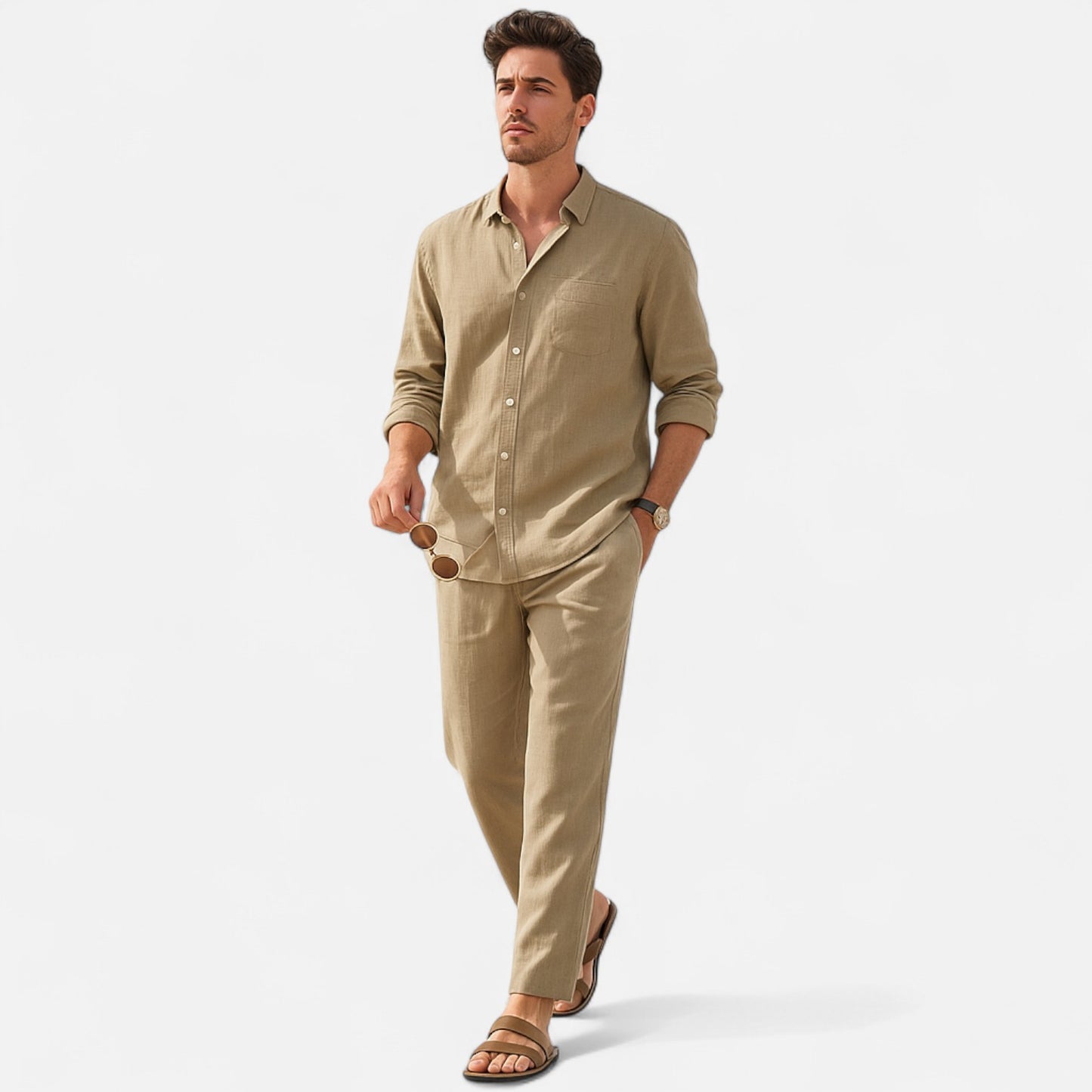 Delvoir | Men’s Long Sleeve Linen Two-Piece Set