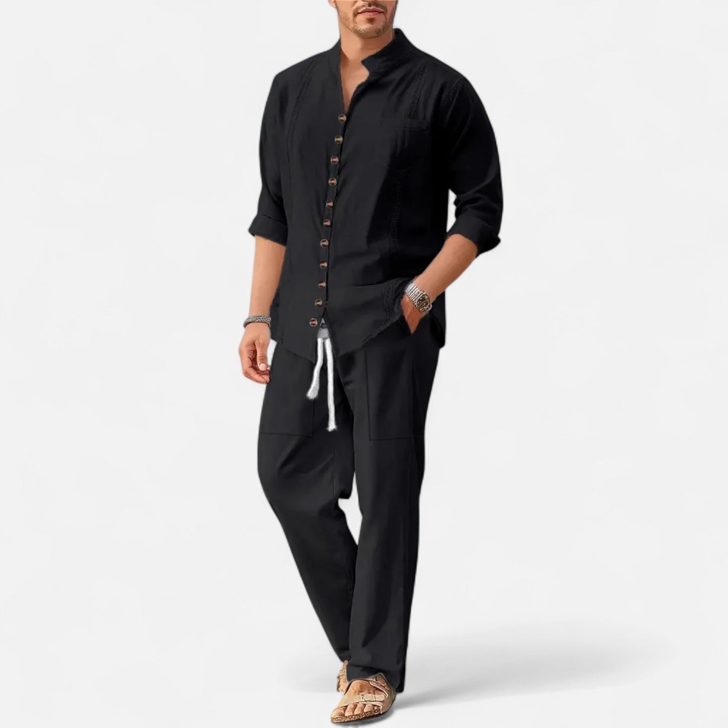Delvoir | Men’s Long Sleeve Two-Piece Set – Refined Comfort, Effortless Versatility