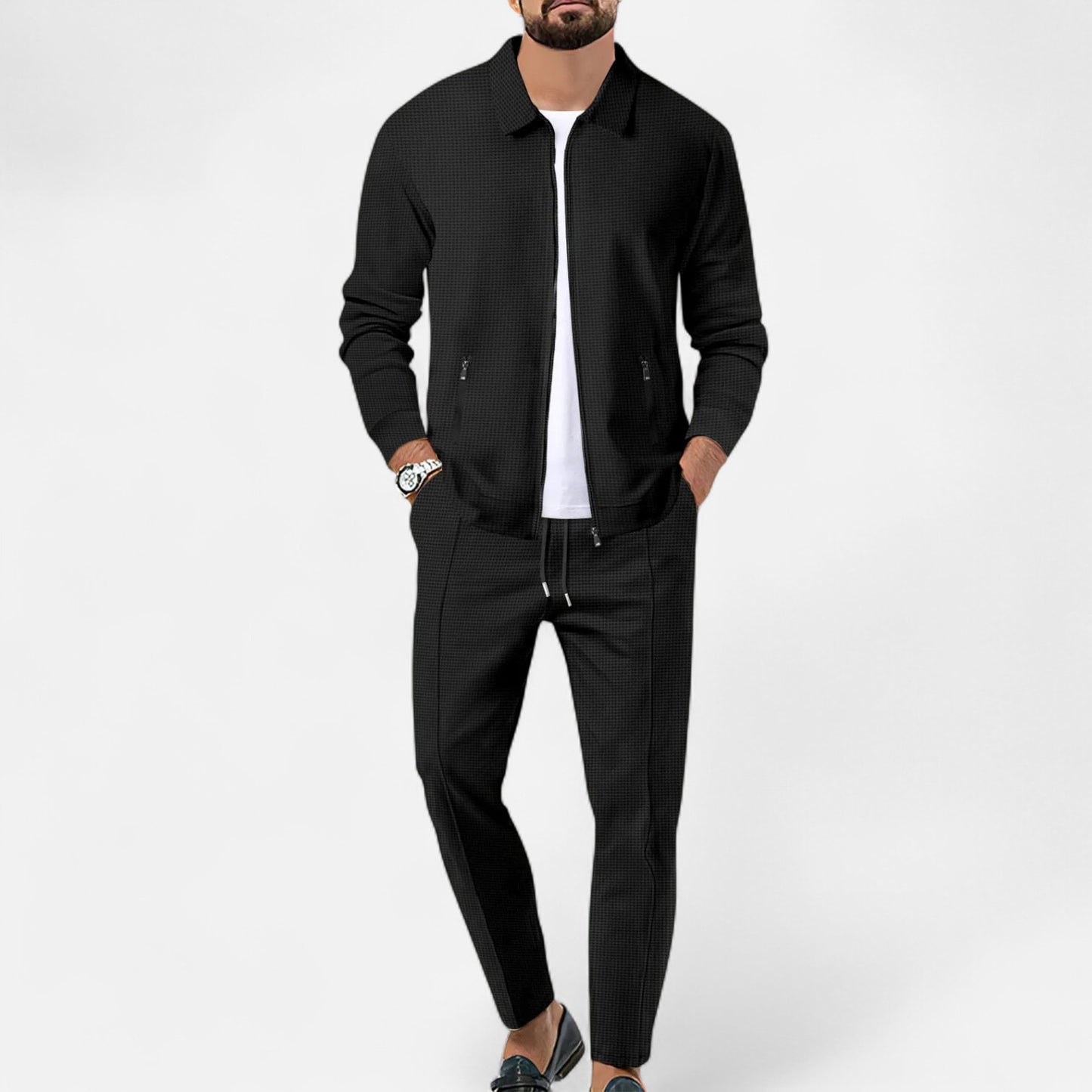 Delvoir | Men’s Long Sleeve Two-Piece Zipper Set – Relaxed Sophistication, All-Season Versatility