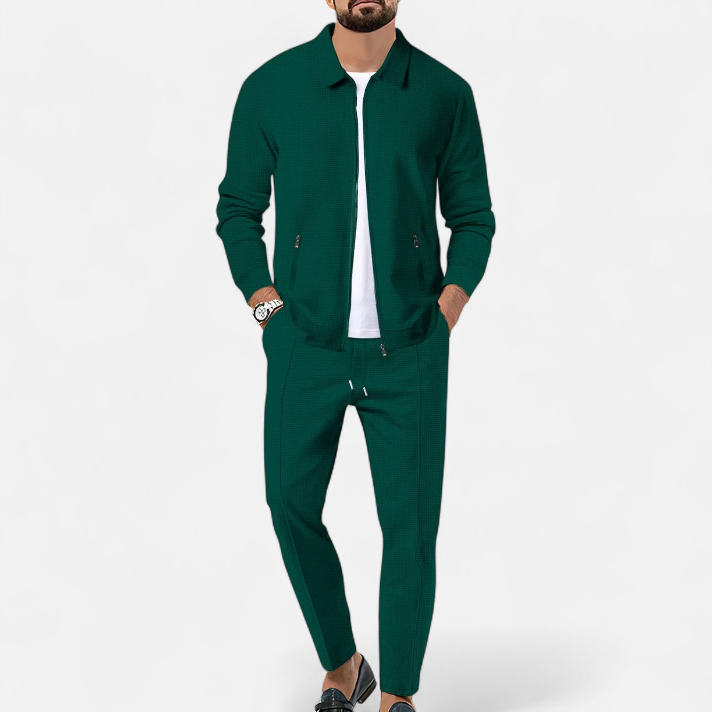 Delvoir | Men’s Long Sleeve Two-Piece Zipper Set – Relaxed Sophistication, All-Season Versatility