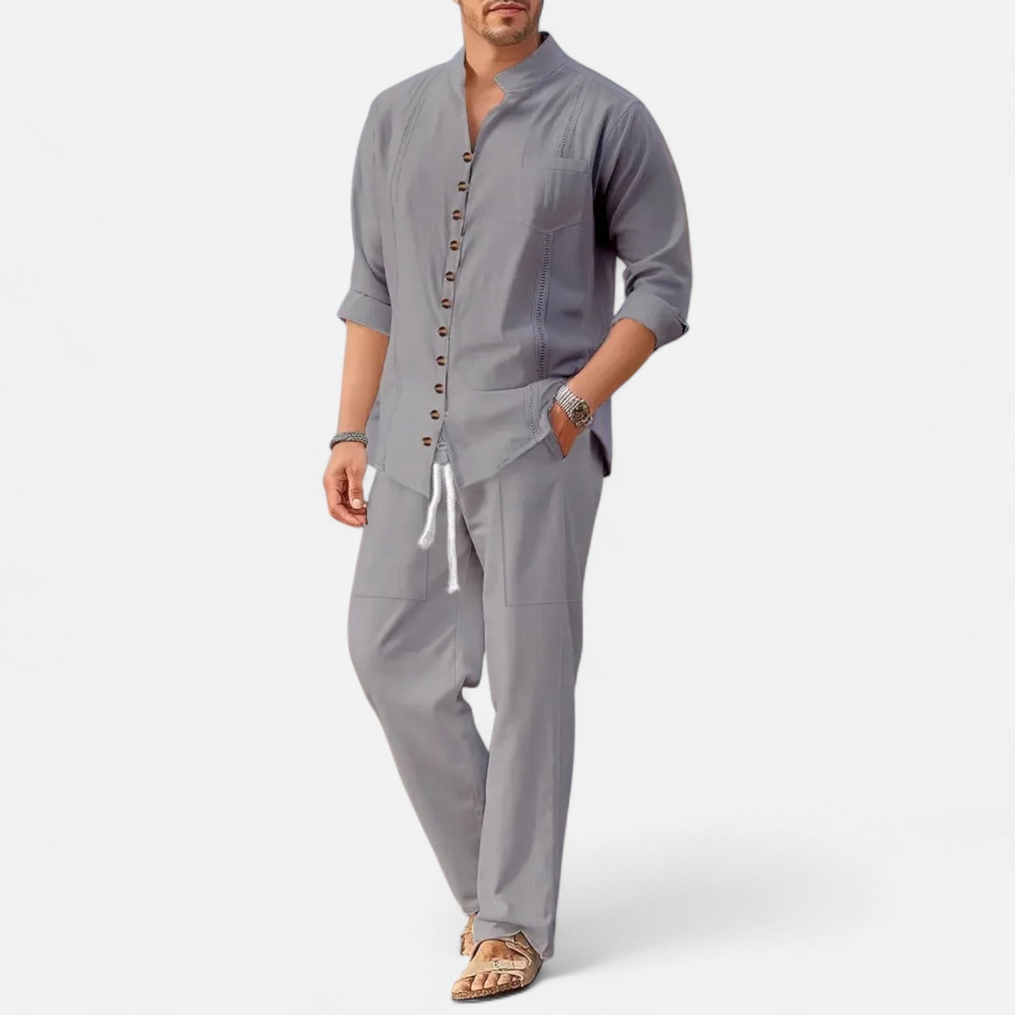 Delvoir | Men’s Long Sleeve Two-Piece Set – Refined Comfort, Effortless Versatility