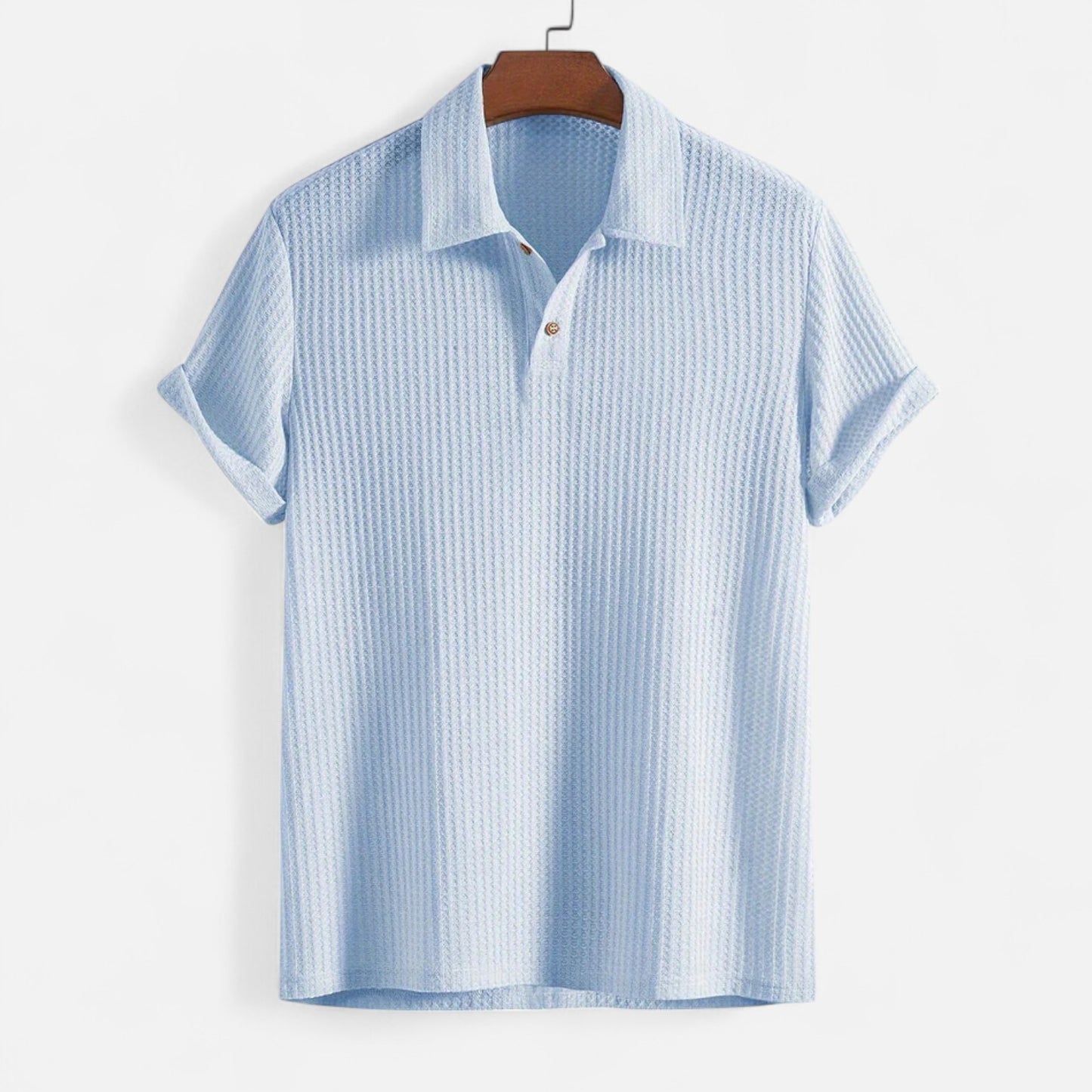 Delvoir Men’s Waffle Knit Polo Shirt – Elevated Texture, Supreme Flexibility