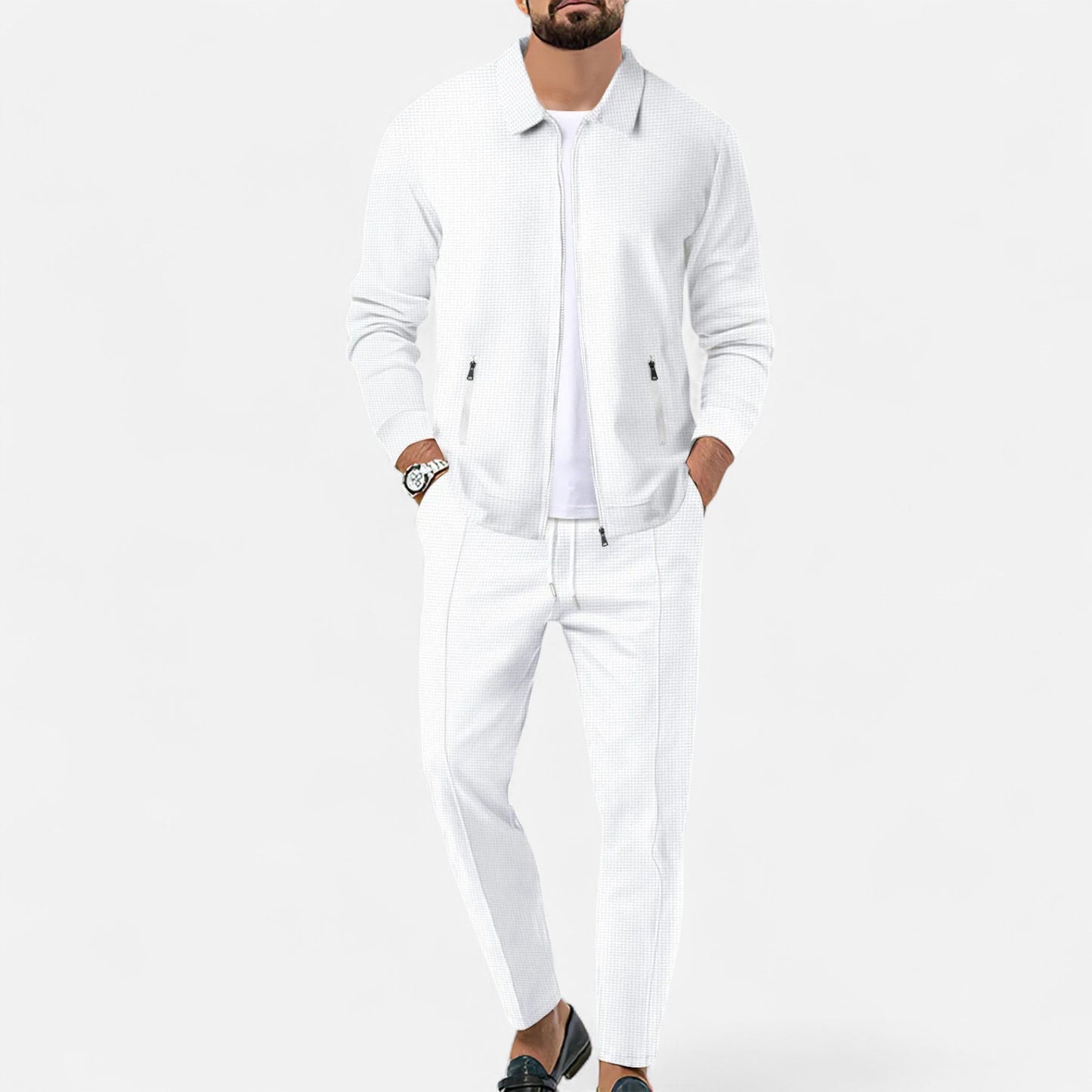 Delvoir | Men’s Long Sleeve Two-Piece Zipper Set – Relaxed Sophistication, All-Season Versatility