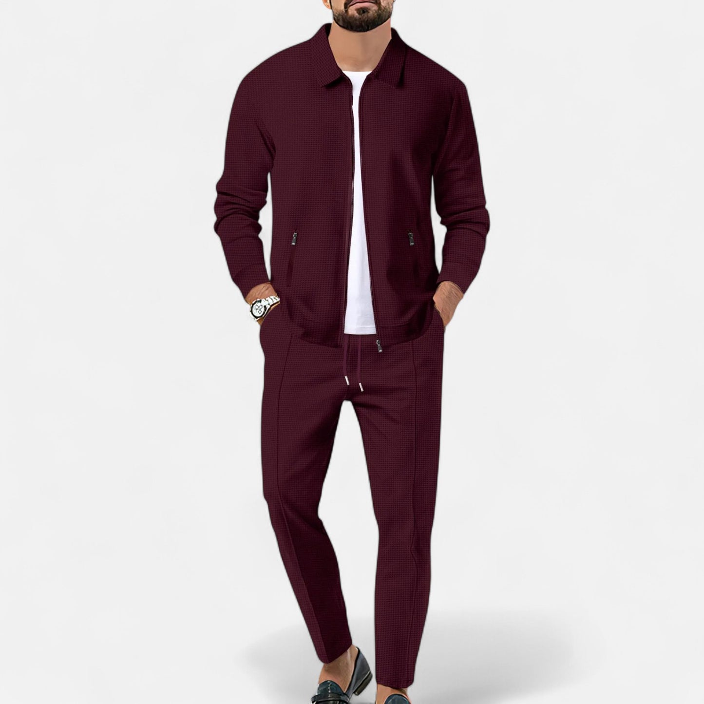 Delvoir | Men’s Long Sleeve Two-Piece Zipper Set – Relaxed Sophistication, All-Season Versatility